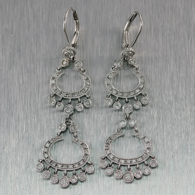 Modern 14k White Gold 1.50ctw Diamond Dangle Drop Earrings