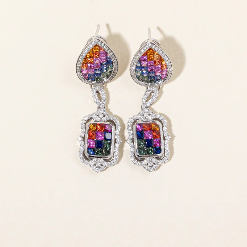 Multi Colour Sapphire & Diamond Drop Earrings | 2.58ctw, 1.11ctw |