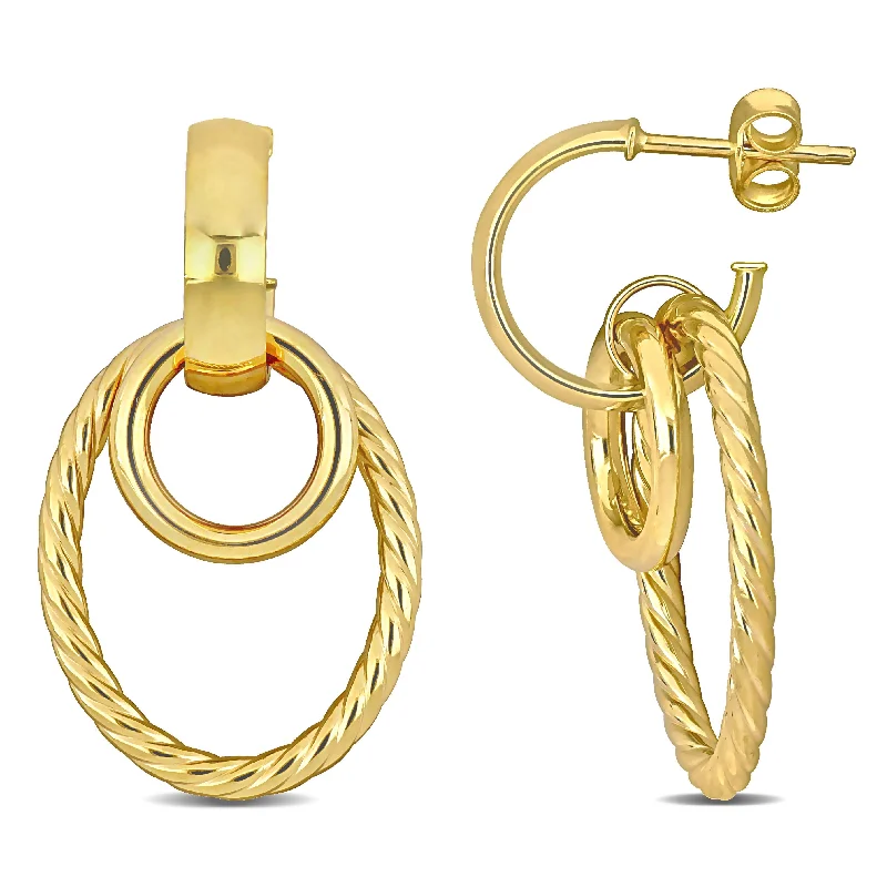 Open Huggie Hoop with Open Circle & Oval Drop Earrings in 14K Yellow Gold