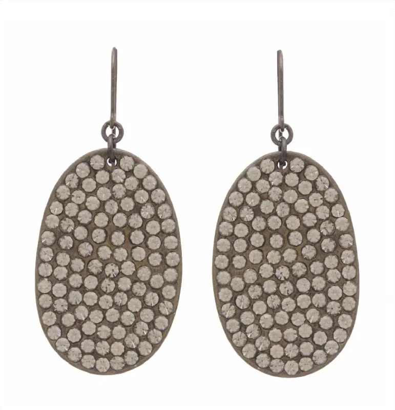 Oval Crystal Drop Earrings In Black Diamond