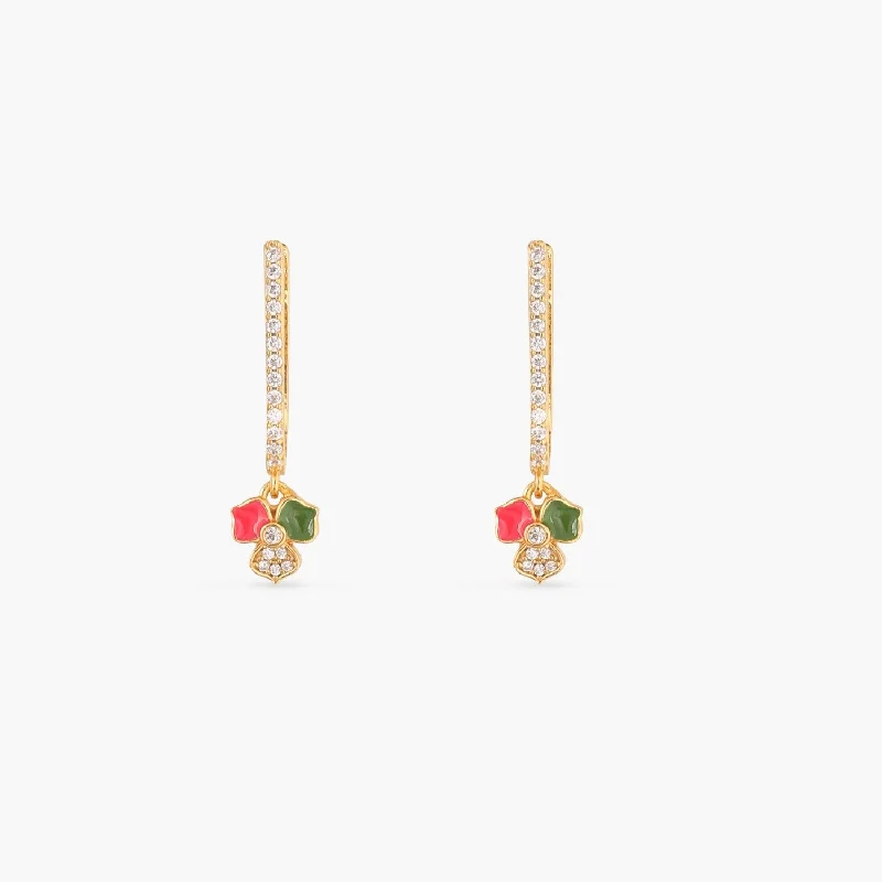 Pansy Floral CZ Shine Drop Earrings