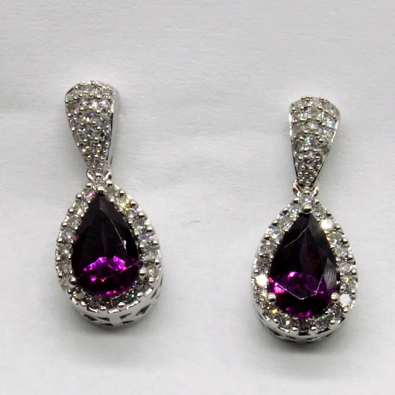 Purple Garnet & Diamond Drop Earrings | 1.80ctw, 0.32ctw |