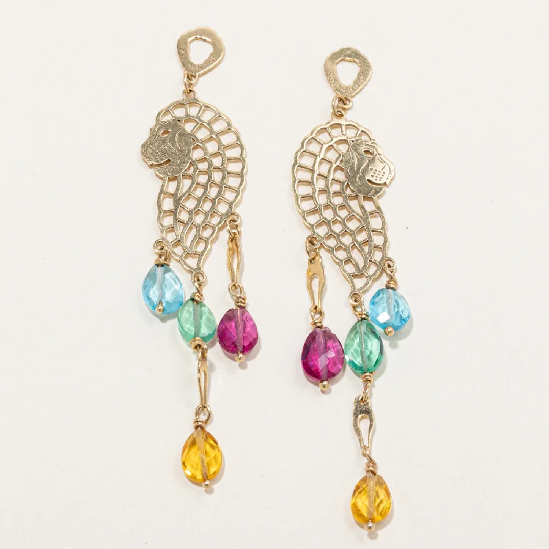 Quartz & Glass Bead Lion Drop Earrings | 4.00ctw |