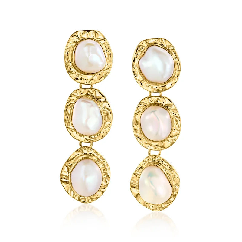 Ross-Simons 12x9mm Cultured Keshi Pearl Drop Earrings in 18kt Gold Over Sterling