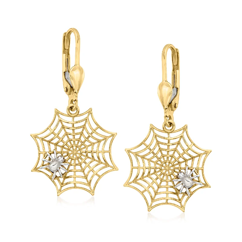 Ross-Simons 14kt 2-Tone Gold Spiderweb Drop Earrings