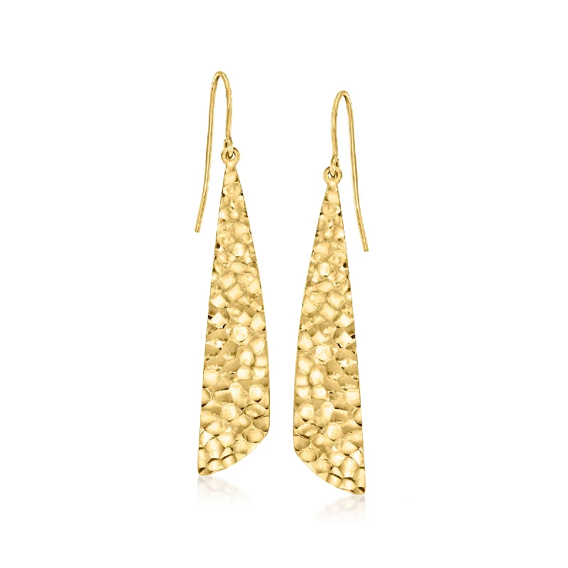 Ross-Simons 14kt Yellow Gold Hammered Triangular Drop Earrings