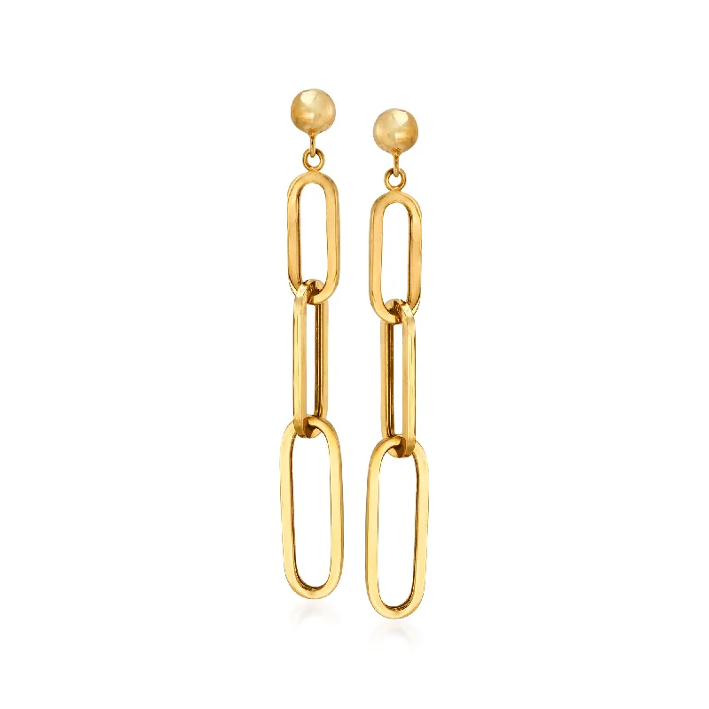 Ross-Simons 14kt Yellow Gold Paper Clip Link Graduated Drop Earrings