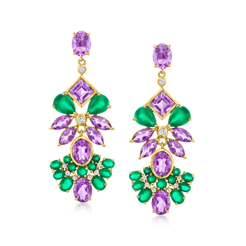 Ross-Simons Amethyst and Green Chalcedony Drop Earrings With . White Topaz in 18kt Gold Over Sterling