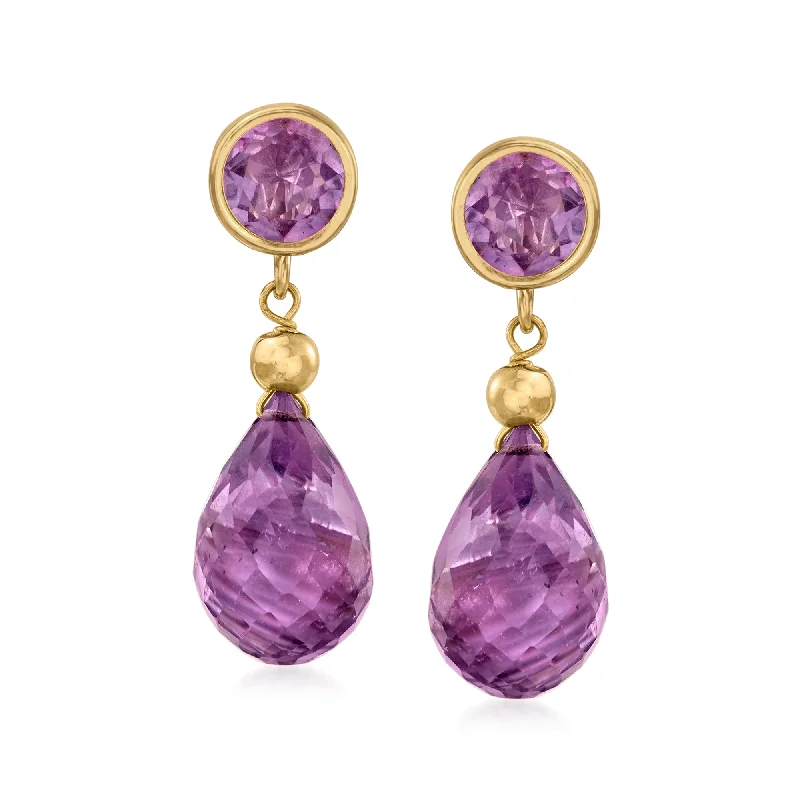 Ross-Simons Amethyst Drop Earrings in 14kt Yellow Gold