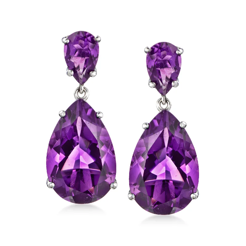 Ross-Simons Amethyst Drop Earrings in Sterling Silver