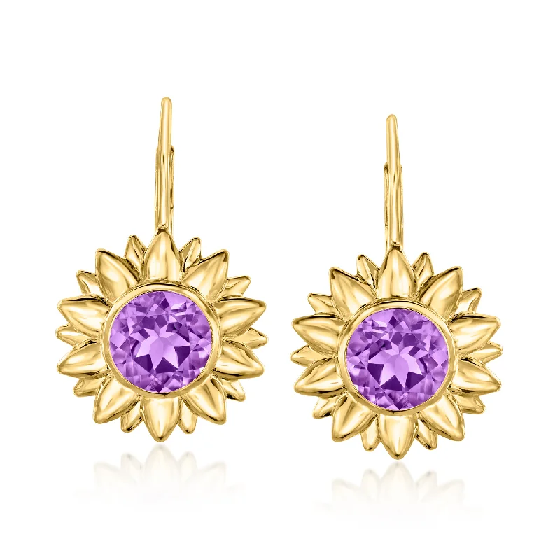 Ross-Simons Amethyst Flower Drop Earrings in 18kt Gold Over Sterling