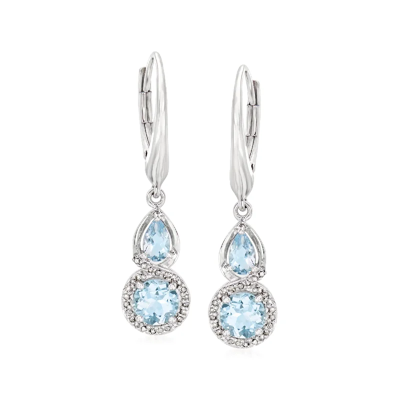 Ross-Simons Aquamarine and . Diamond Drop Earrings in Sterling Silver