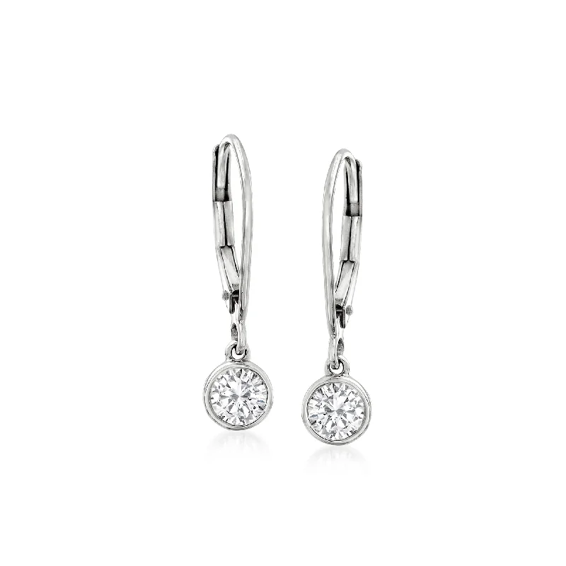 Ross-Simons Bezel-Set Diamond Drop Earrings in 14kt White Gold