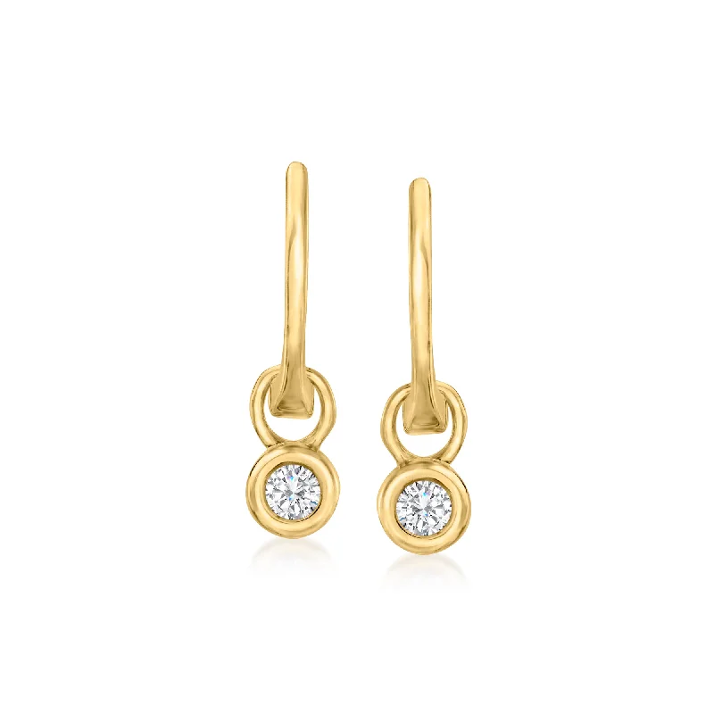 Ross-Simons Bezel-Set Diamond Hoop Drop Earrings in 14kt Yellow Gold