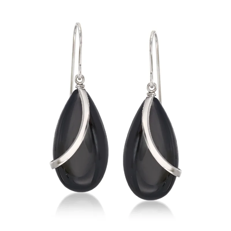 Ross-Simons Black Onyx and Sterling Silver Curve Drop Earrings