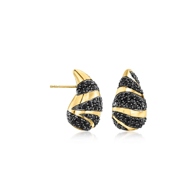 Ross-Simons Black Spinel Animal-Print Teardrop Earrings in 18kt Gold Over Sterling