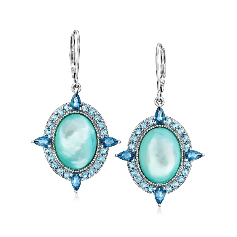 Ross-Simons Blue Mother-Of-Pearl Drop Earrings With London and Swiss Blue Topaz in Sterling Silver