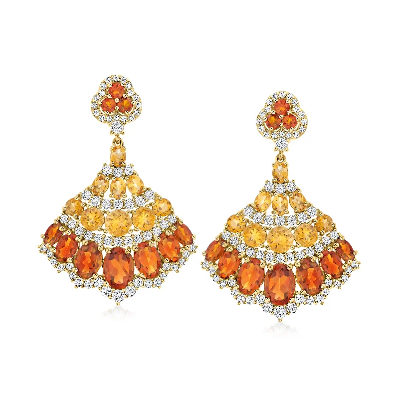 Ross-Simons Citrine and White Zircon Fan Drop Earrings in 18kt Gold Over Sterling