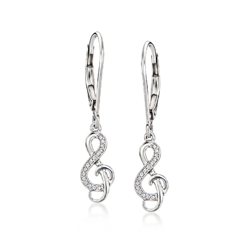 Ross-Simons Diamond-Accented Treble Clef Drop Earrings in Sterling Silver