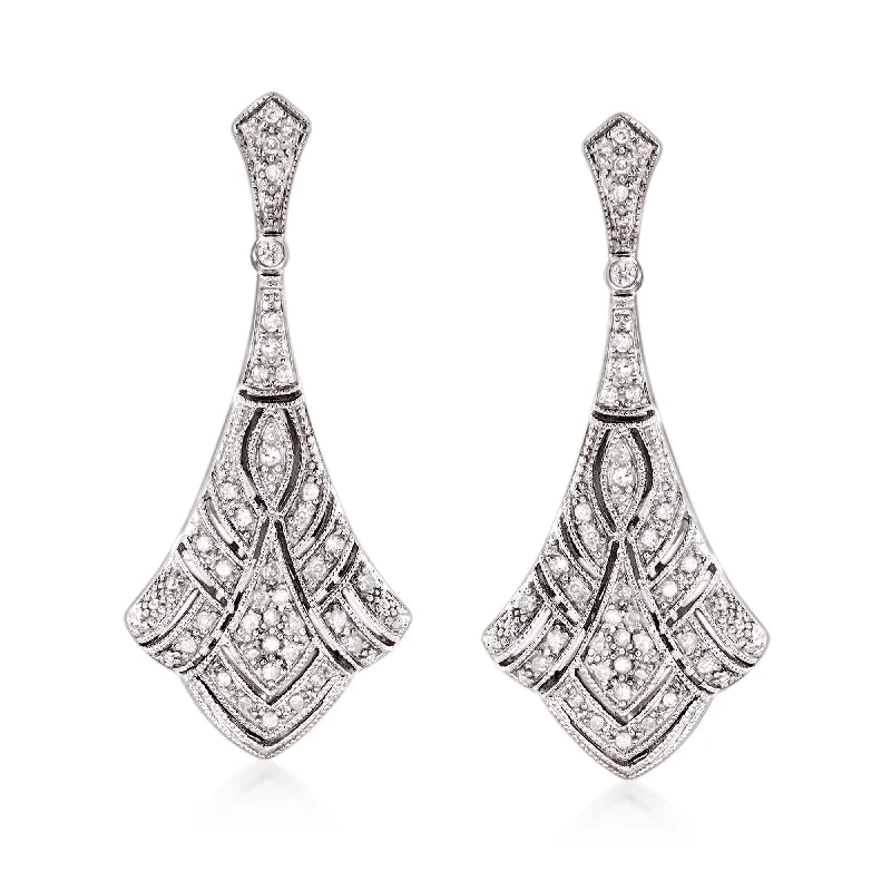 Ross-Simons Diamond Art Deco-Style Drop Earrings in Sterling Silver