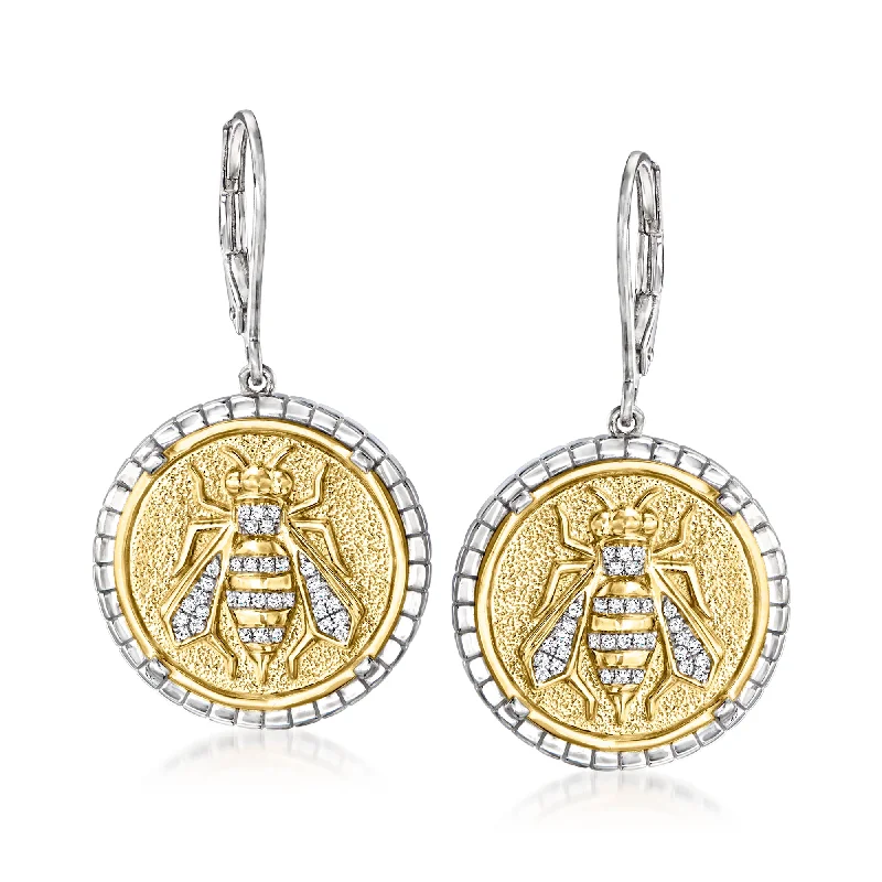 Ross-Simons Diamond Bumblebee Drop Earrings in 2-Tone Sterling Silver