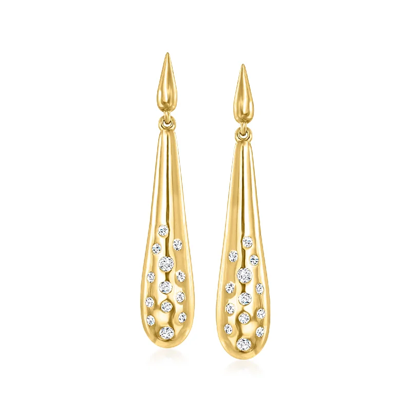 Ross-Simons Diamond Long Drop Earrings in 18kt Yellow Gold