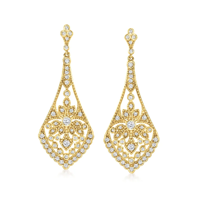 Ross-Simons Diamond Openwork Drop Earrings in 14kt Yellow Gold