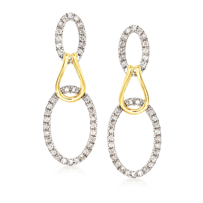 Ross-Simons Diamond Oval Loop Drop Earrings in Sterling Silver and 14kt Yellow Gold