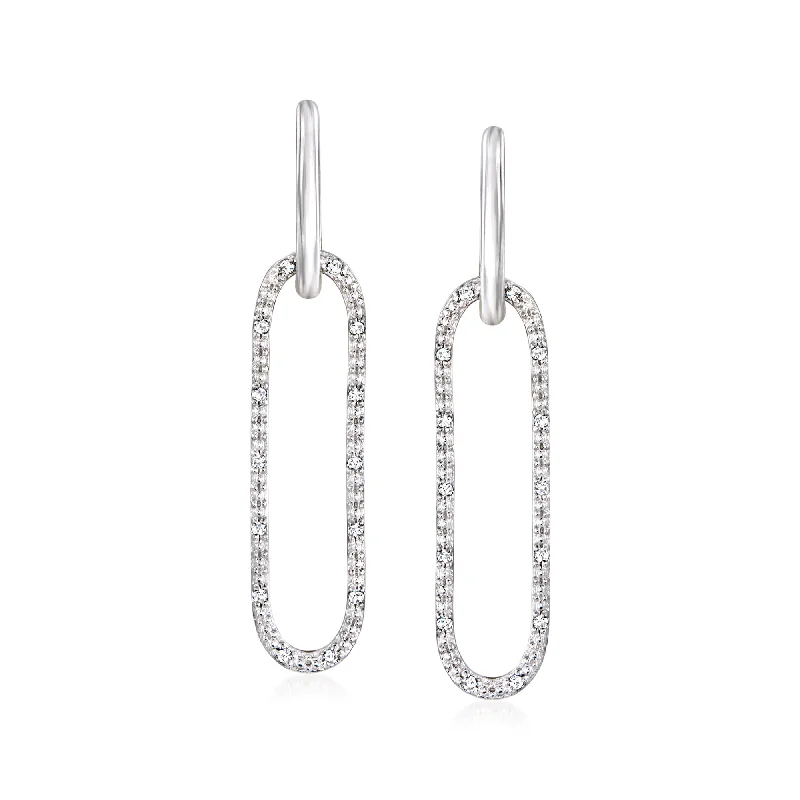 Ross-Simons Diamond Paper Clip Link Removable Hoop Drop Earrings in Sterling Silver