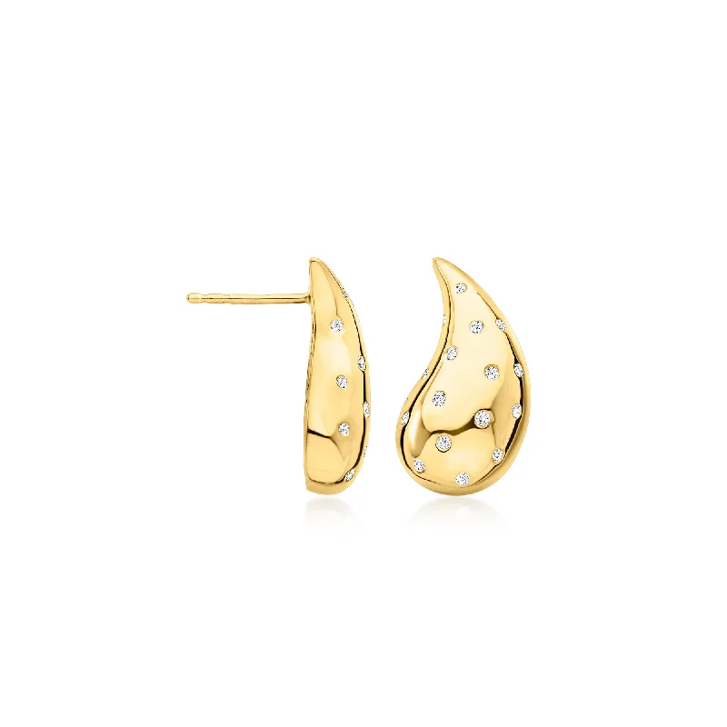 Ross-Simons Diamond Puffy Teardrop Earrings in 18kt Gold Over Sterling