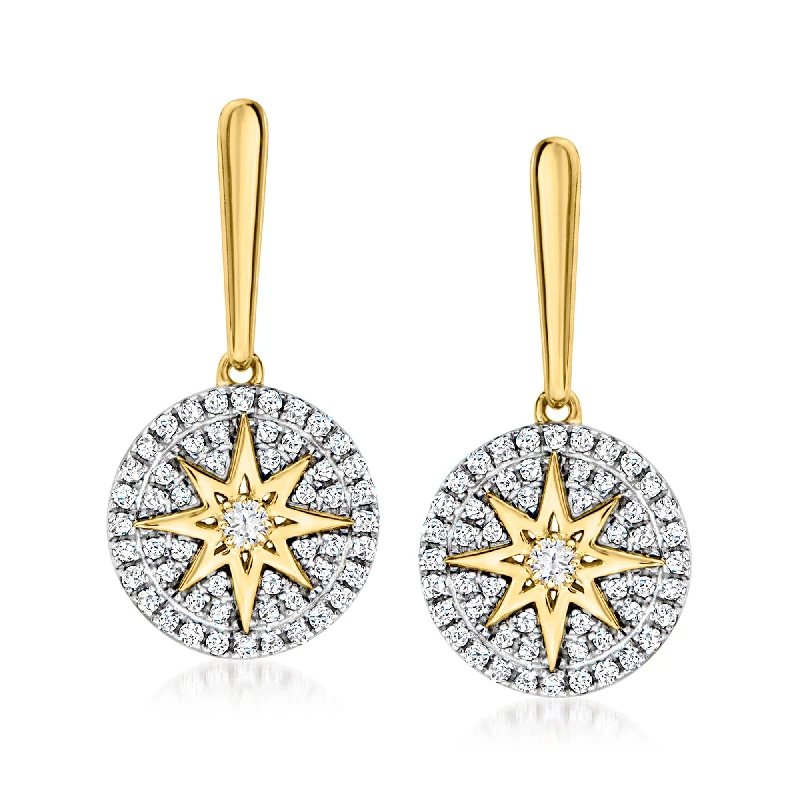 Ross-Simons Diamond Star Disc Drop Earrings in 18kt Gold Over Sterling