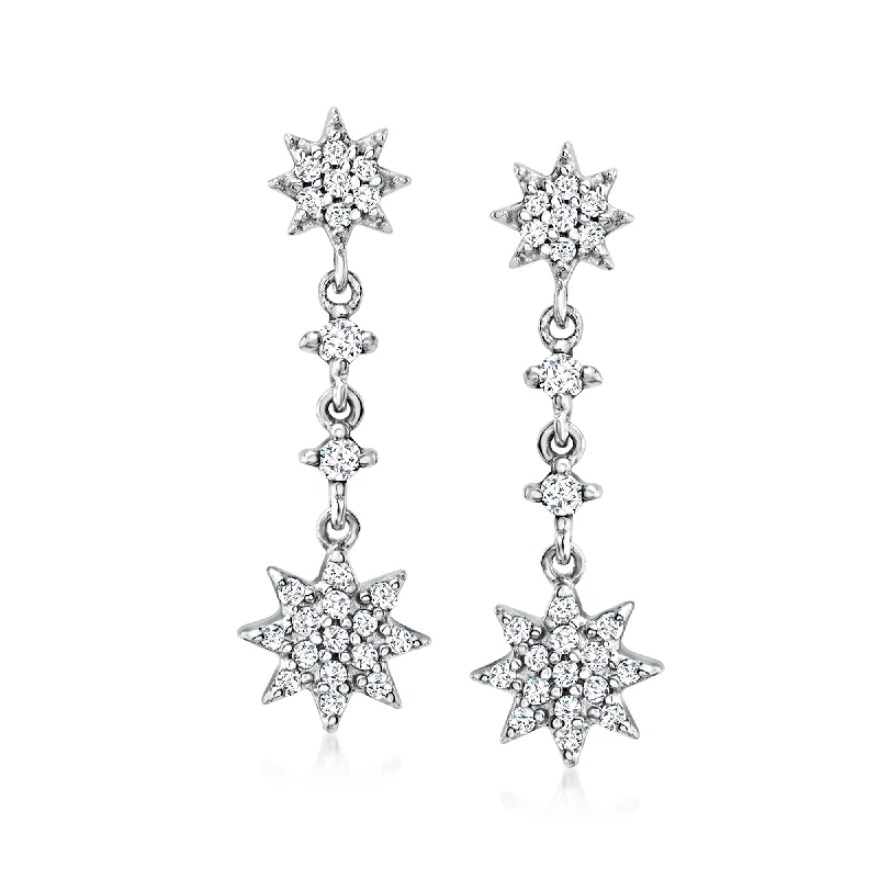 Ross-Simons Diamond Starburst Drop Earrings in Sterling Silver