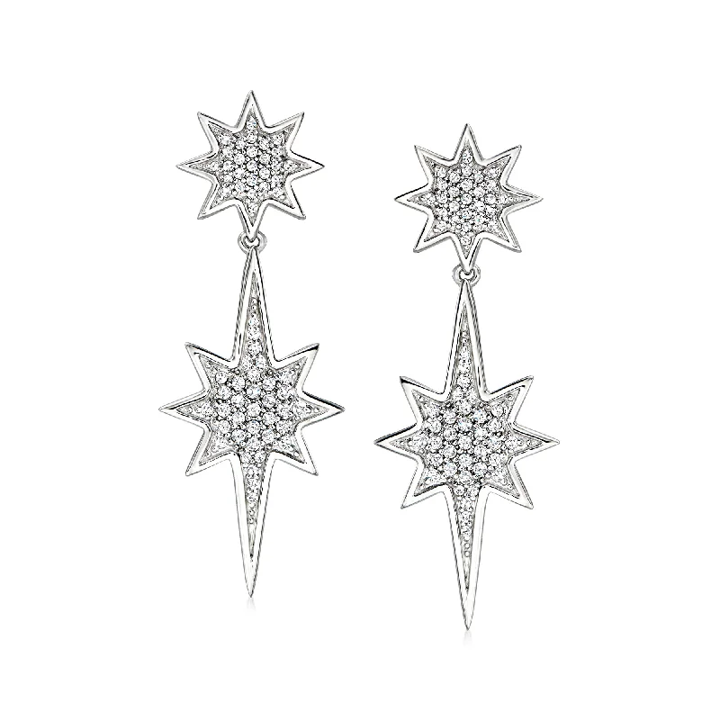 Ross-Simons Diamond Starburst Drop Earrings in Sterling Silver