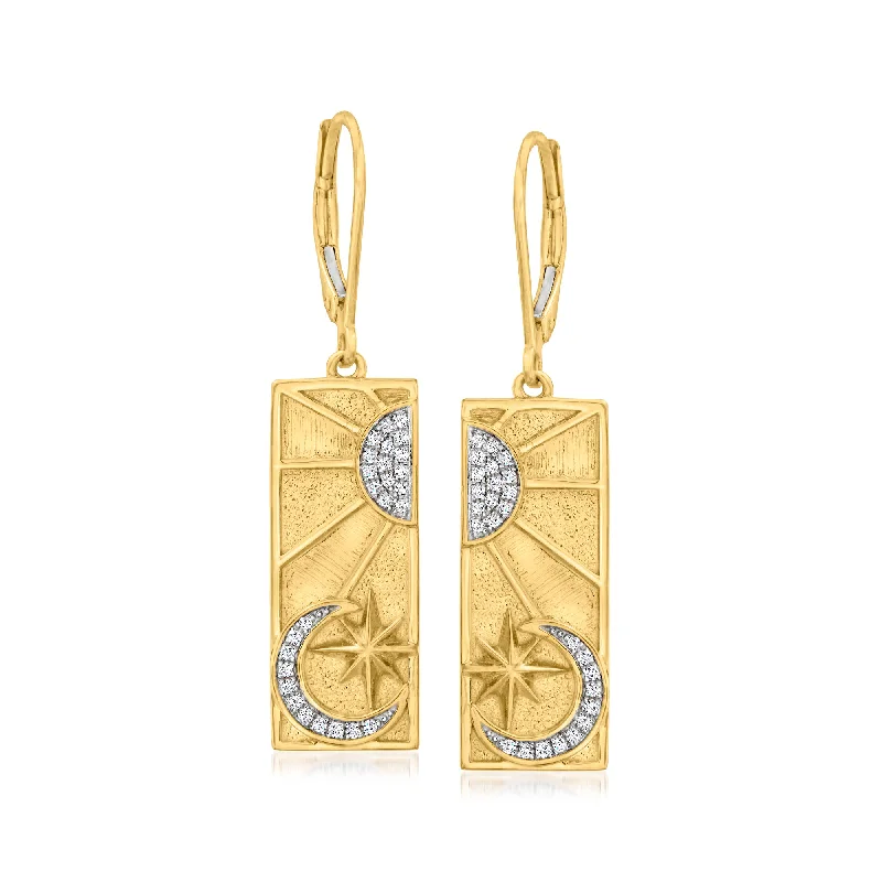 Ross-Simons Diamond Sun and Moon Drop Earrings in 18kt Gold Over Sterling