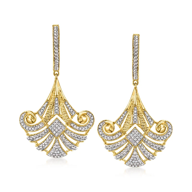 Ross-Simons Diamond Vintage-Style Drop Earrings in 18kt Yellow Gold Over Sterling