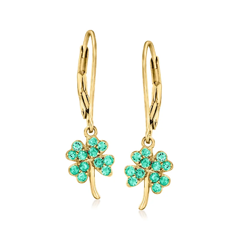 Ross-Simons Emerald 4-Leaf Clover Drop Earrings in 18kt Gold Over Sterling