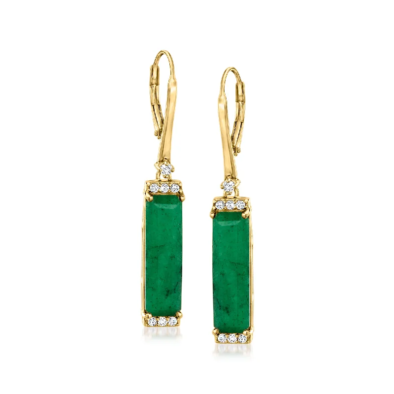 Ross-Simons Emerald and . White Topaz Drop Earrings in 18kt Gold Over Sterling