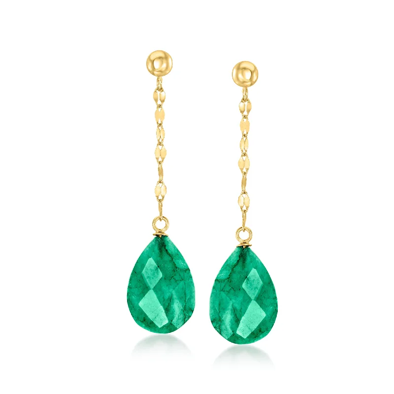 Ross-Simons Emerald Drop Earrings in 14kt Yellow Gold