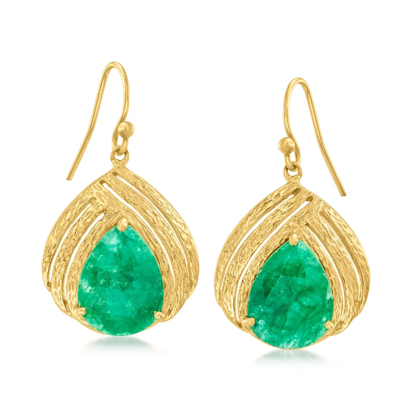 Ross-Simons Emerald Drop Earrings in 18kt Gold Over Sterling