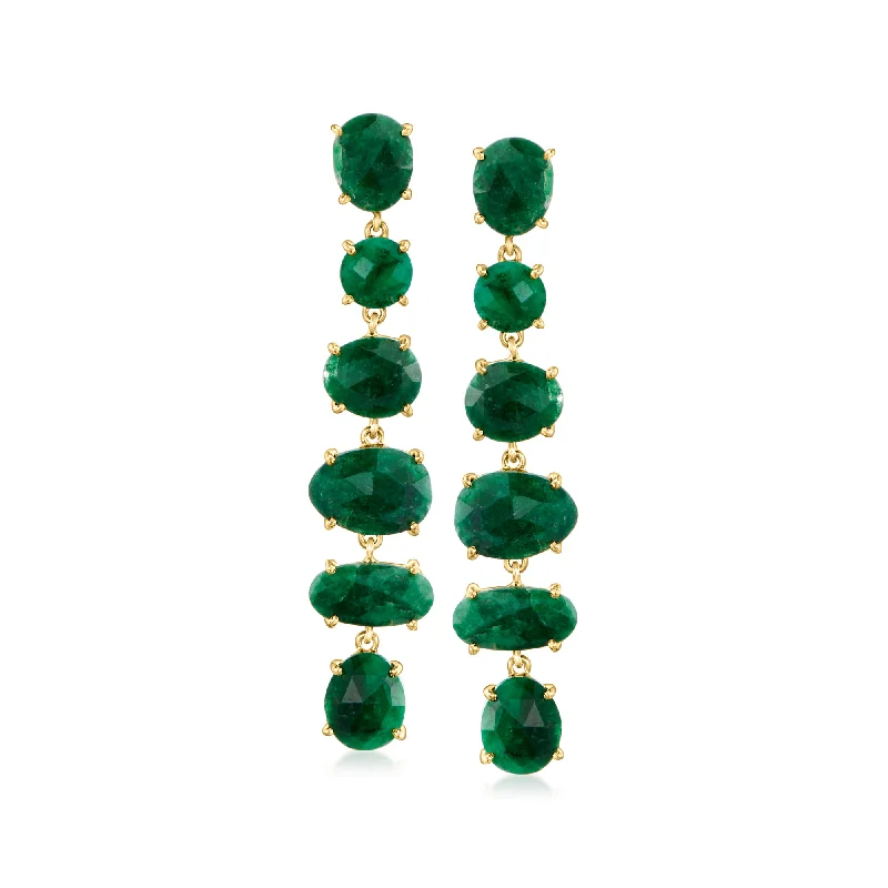 Ross-Simons Emerald Drop Earrings in 18kt Gold Over Sterling