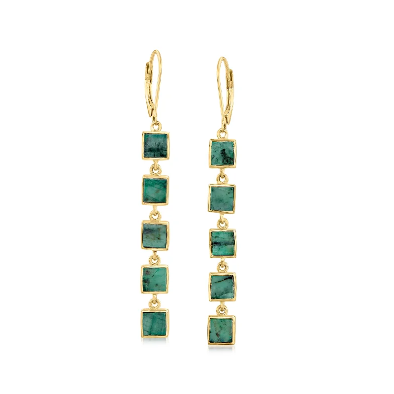 Ross-Simons Emerald Square-Link Drop Earrings in 18kt Gold Over Sterling