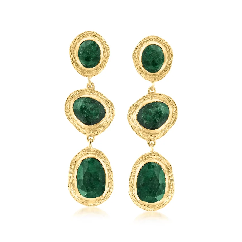 Ross-Simons Emerald Station Drop Earrings in 18kt Gold Over Sterling