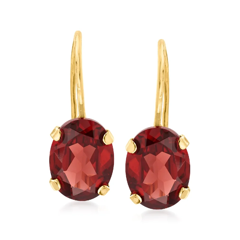 Ross-Simons Garnet Drop Earrings in 14kt Yellow Gold