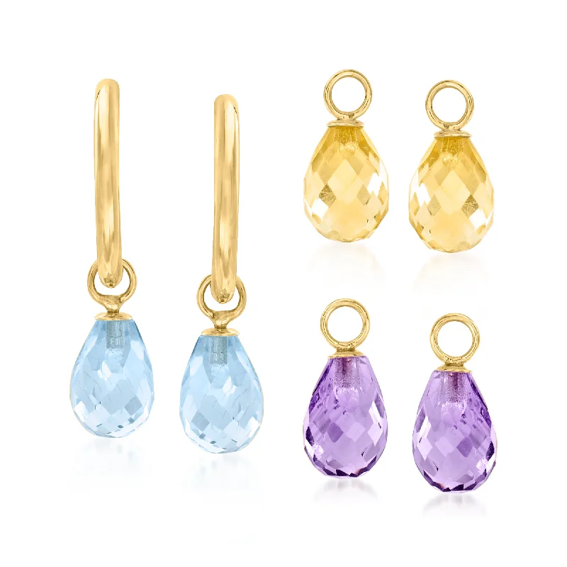 Ross-Simons Interchangeable Jewelry Set: 8.00ct. t.w. Multi-Gemstone C-Hoop Drop Earrings in 14kt Yellow Gold