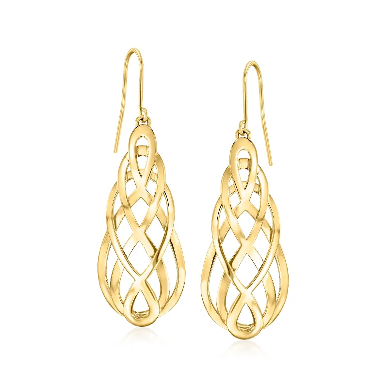 Ross-Simons Italian 14kt Yellow Gold Braided Drop Earrings