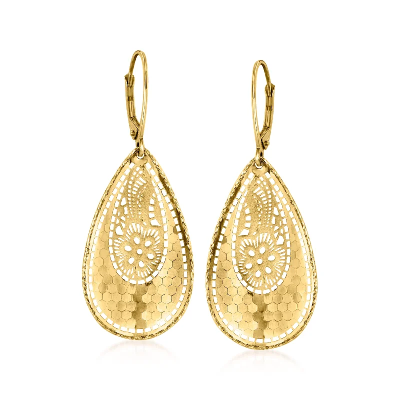 Ross-Simons Italian 14kt Yellow Gold Floral Teardrop Earrings