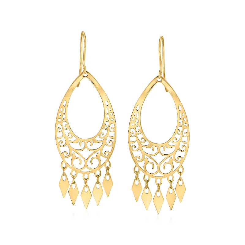 Ross-Simons Italian 14kt Yellow Gold Openwork Fringe Drop Earrings