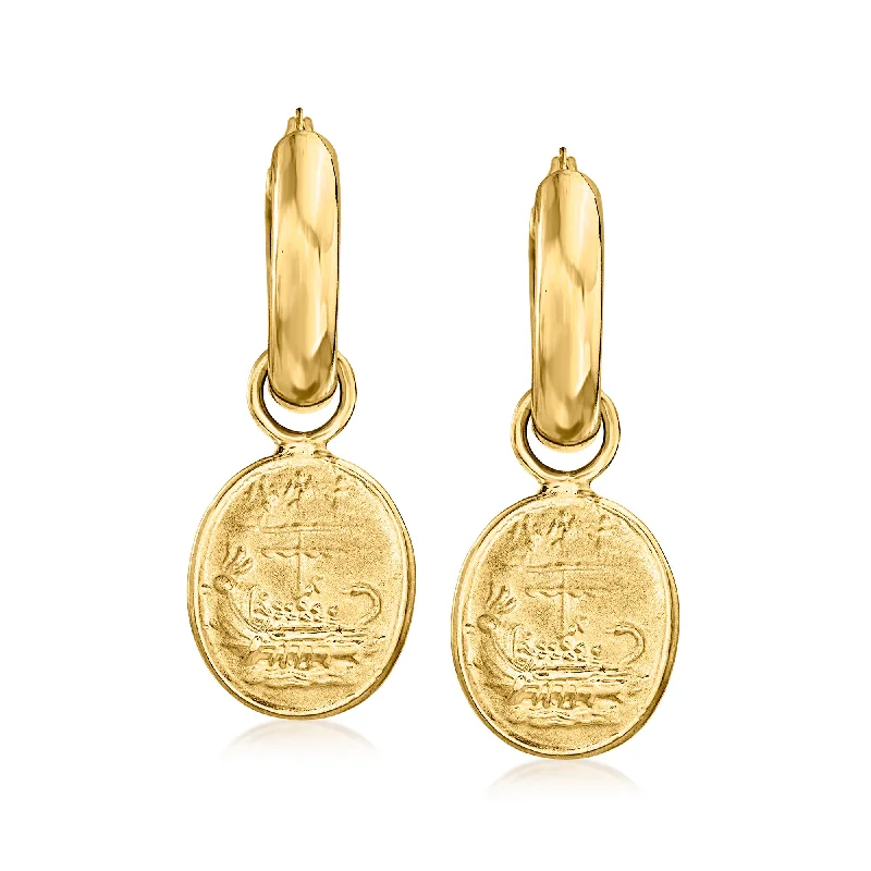 Ross-Simons Italian Tagliamonte 18kt Gold Over Sterling Ulysses Hoop Drop Earrings