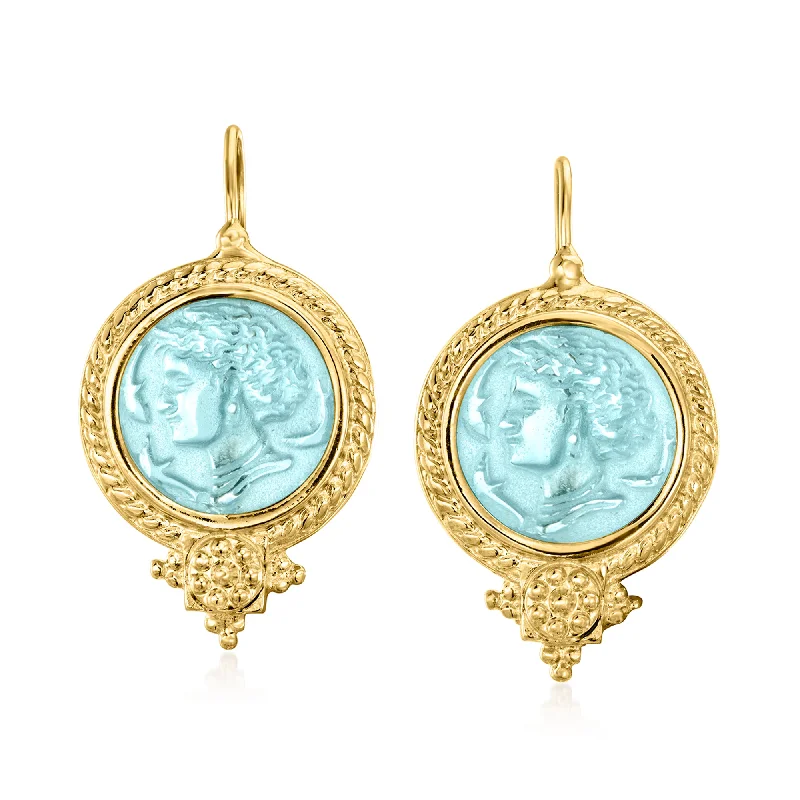 Ross-Simons Italian Tagliamonte Blue Venetian Glass Arethusa Drop Earrings in 18kt Gold Over Sterling