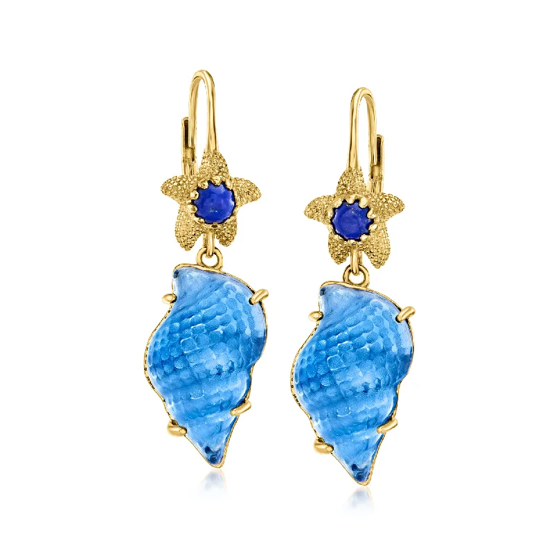 Ross-Simons Italian Tagliamonte Blue Venetian Glass Seashell Drop Earrings With Lapis in 18kt Gold Over Sterling